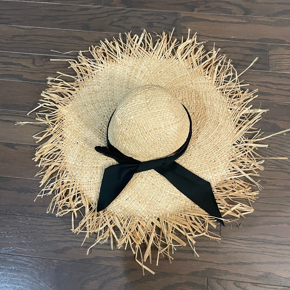 GIGI BURRIS MILLINERY ETE NATURAL feather grosgrain ribbon frayed straw hat - Picture 7 of 15